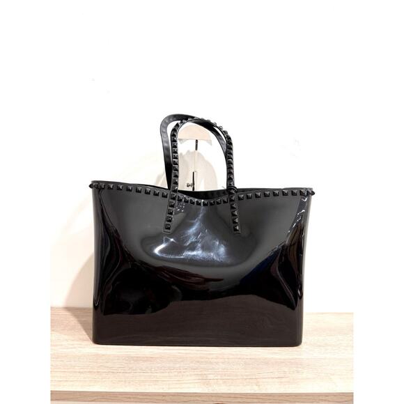Carmen Sol Black Studded Double Handle Jelly Tote Handbag - Picture 5 of 10